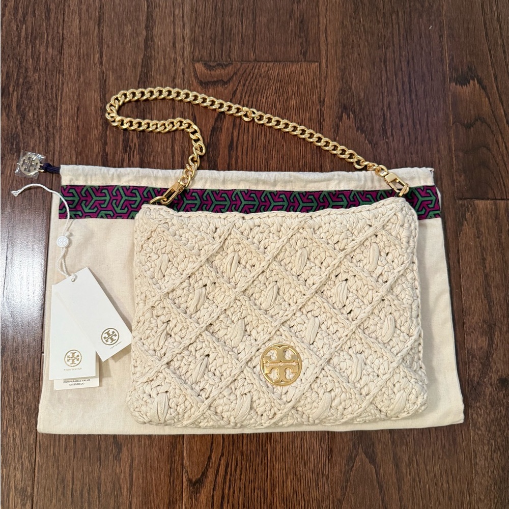 🌟 Tory Burch Tan Crochet Crossbody Bag